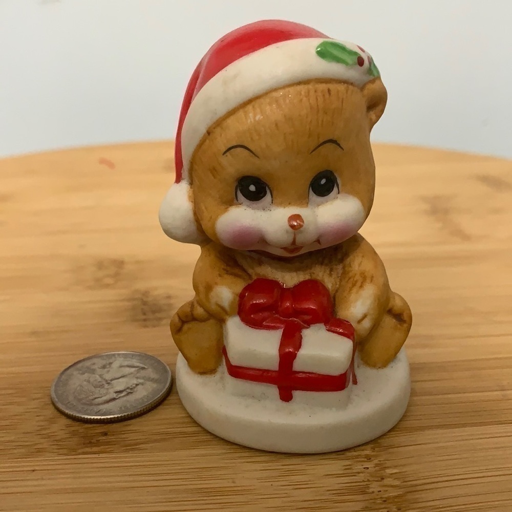 Russ | Vintage Ceramic Christmas Teddy Bear Santa Har with Holly and Present